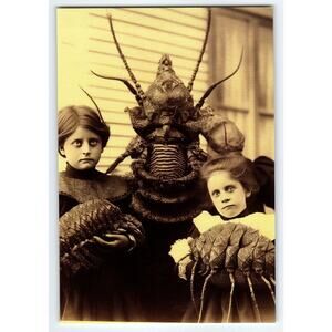 Vintage Style Halloween Photo Kids with Giant Lobster Costumes 4x6
